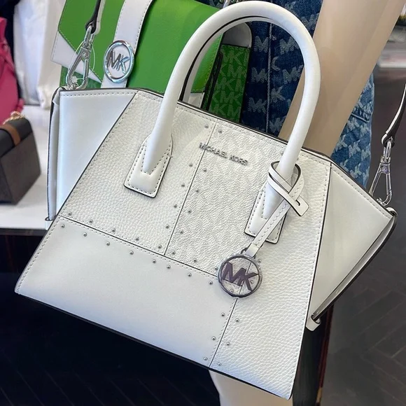 Michael Kors Avril Small Studded Patchwork and Signature Logo Satchel Crossbody - Picture 6 of 16